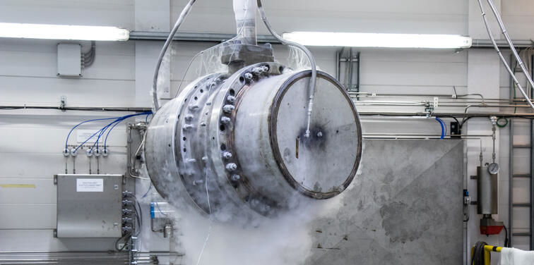 Cryogenic testing of a large industrial valve in a laboratory environmen
