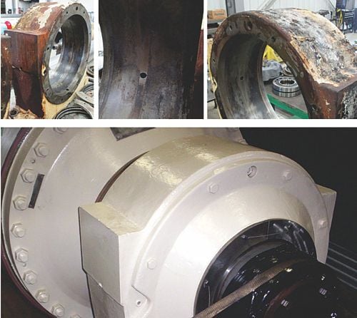 3rd press top roll, before (top 3 images) and after reconditioning (lower)